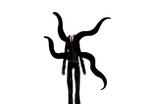 A drawing of Slender Man with his tentacles animated to be moving up and down.